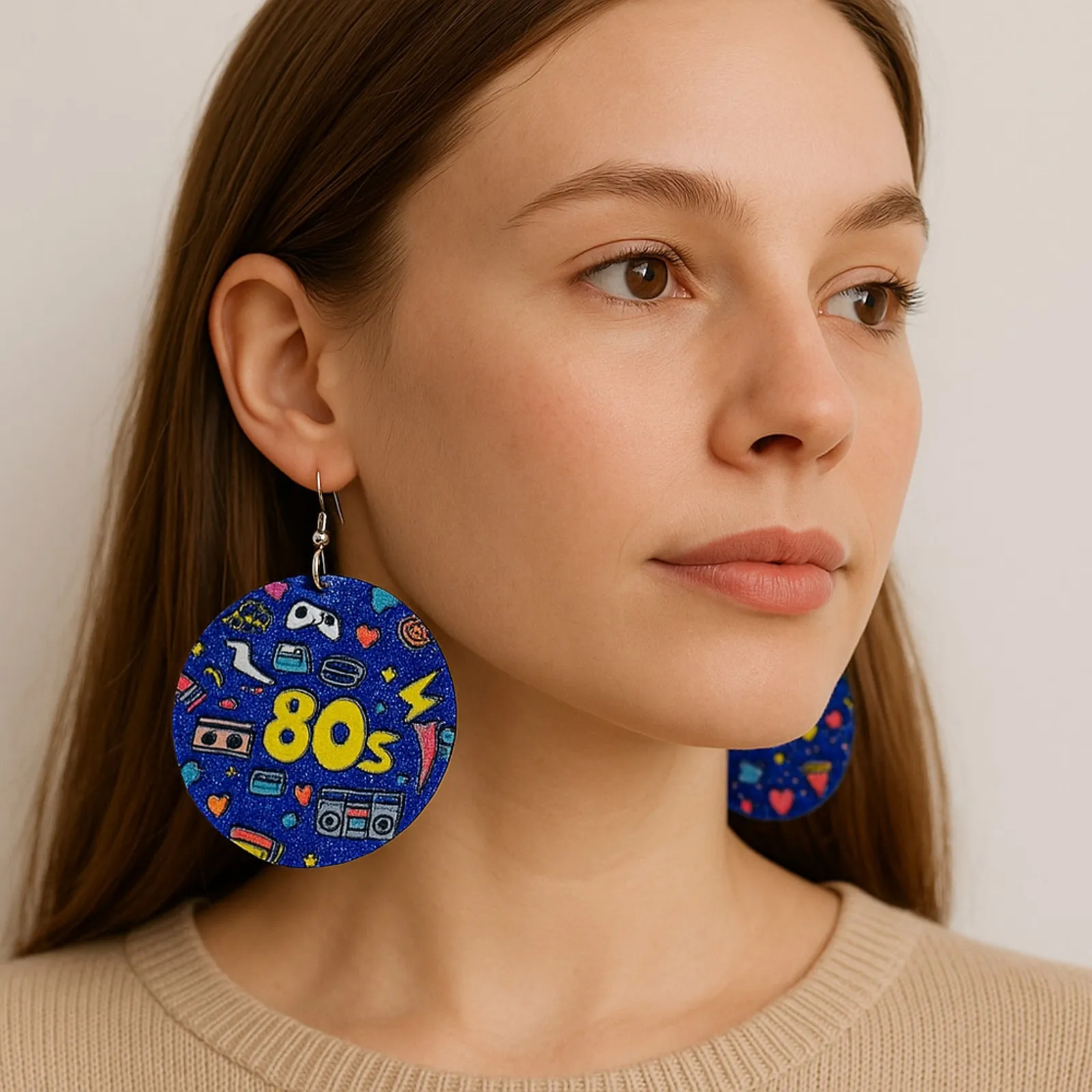 Handmade 80s Graphic Glitter Dangle Earrings Retro Y2K Style - Image 6