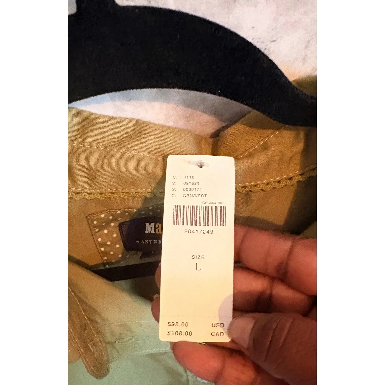 Maeve Anthropologie Oversized Cotton Button-Up Shirt Olive Green Size L NWT - Image 8