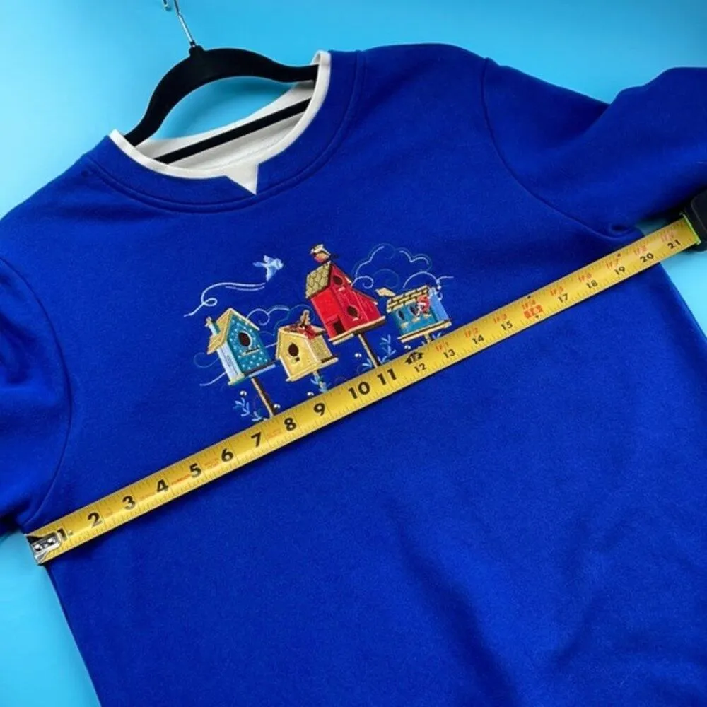 Breckenridge Blue Embroidered Birdhouse Pullover Christmas Grandma Sweater Sze S - Image 7