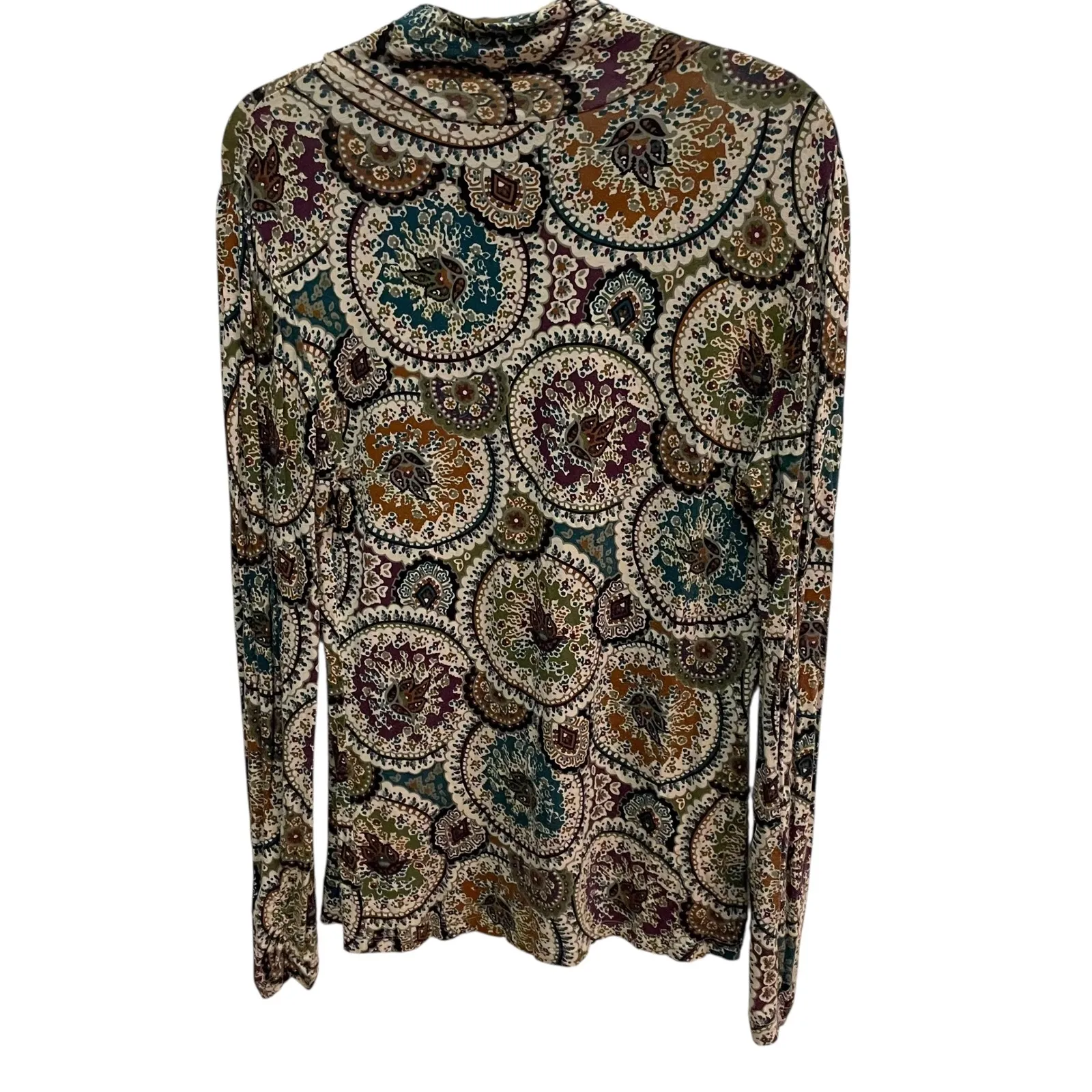 Cable & Gauge Paisley Print Long Sleeve Mock Neck Top Multicolor Women's L - Image 4