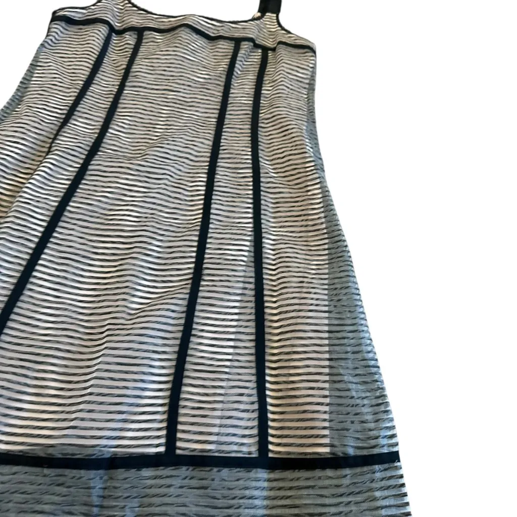 Nanette Lepore Linen Cotton Blend Shift Dress Sheer Pink Black Stripe Size 10 - Image 4