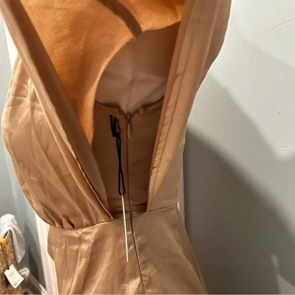 NWT Sincerely Jules Champagne Satin One Shoulder Wrap Tulip Skirt Dress Small - Image 10