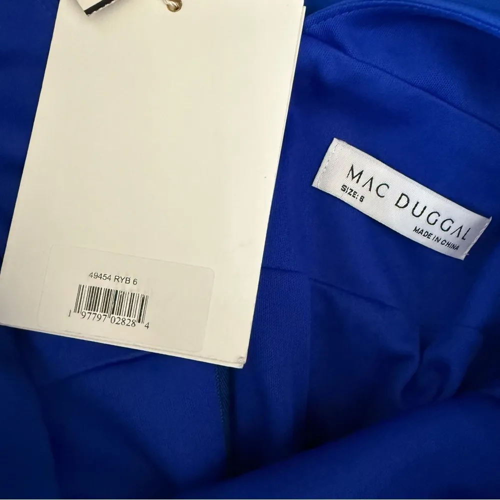 Mac Duggal Dark Blue Sleeveless V Neck Bow Detail Mermaid Gown 49454 Sz 6 - Image 7