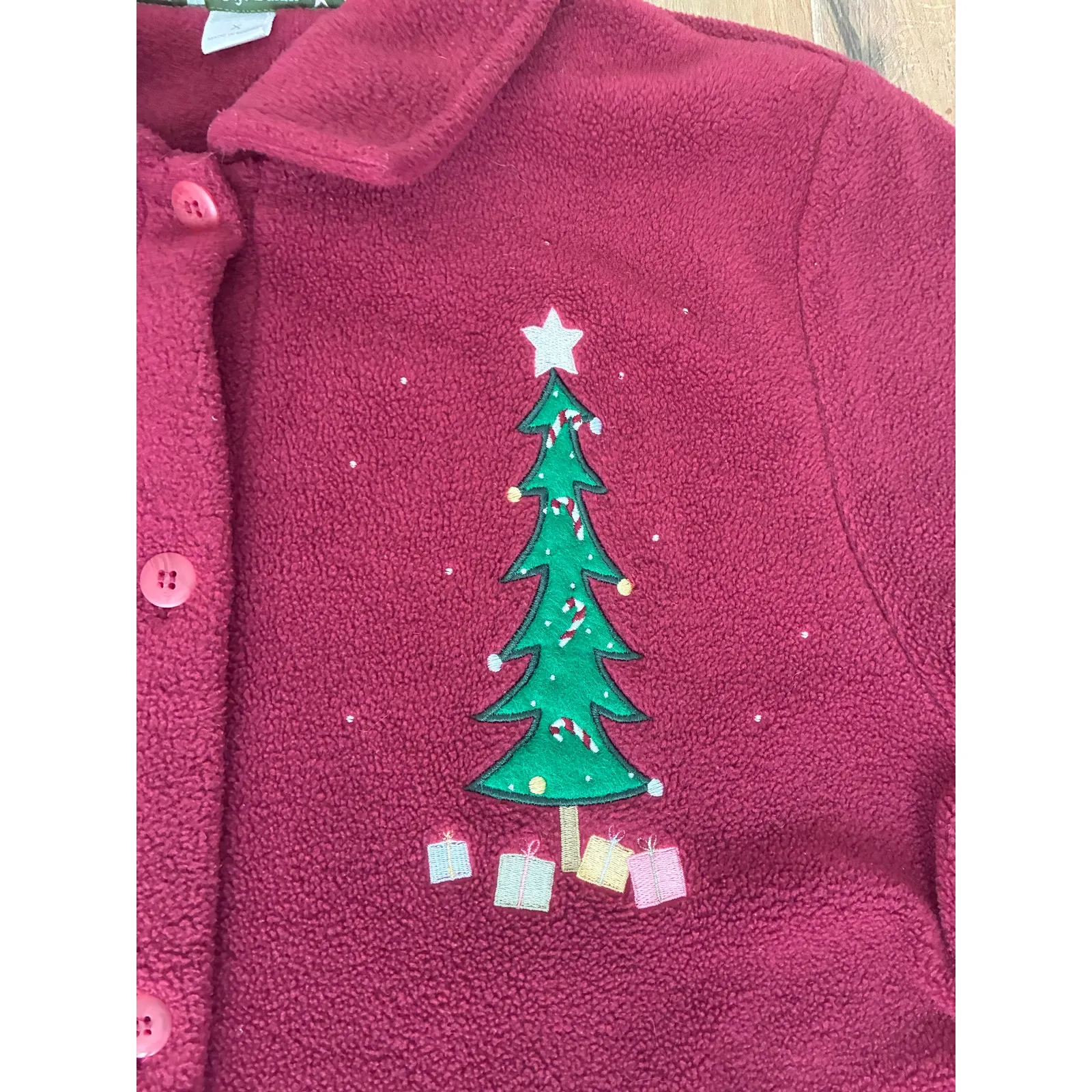 CJ Banks Fleece Christmas Sweater Button Up Size X Vintage Red - Image 3