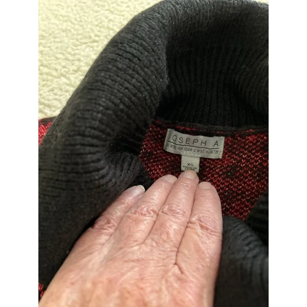 Joseph A. Plaid Knit Cowl Neck Oversized Sweater Long Sleeve Red Black Size XS - Image 6