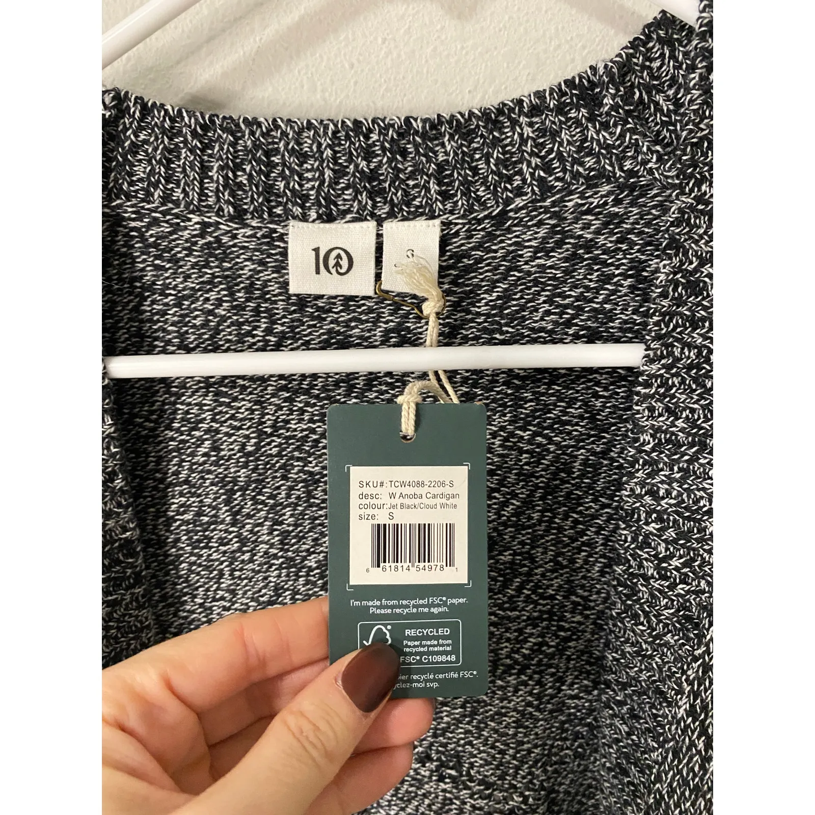 New tentree Women's Anoba Cardigan, Black/White Size Small - Image 3