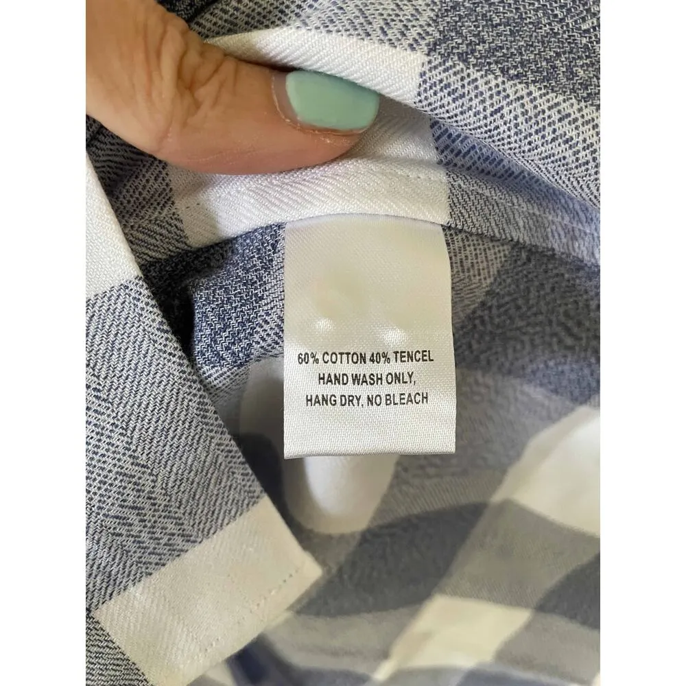 UNTUCKit Plaid Button Down Collared Blouse Shirt Navy Blue White Size 4 NEW - Image 6