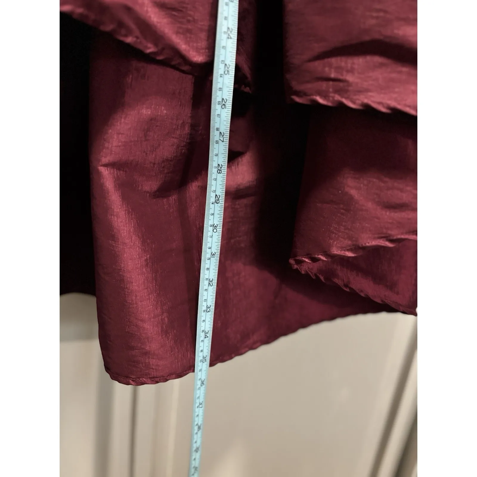 Haute Monde Satin Burgundy Skirt Ruffle Size L High/Low Pleated Side Zip Party - Image 2