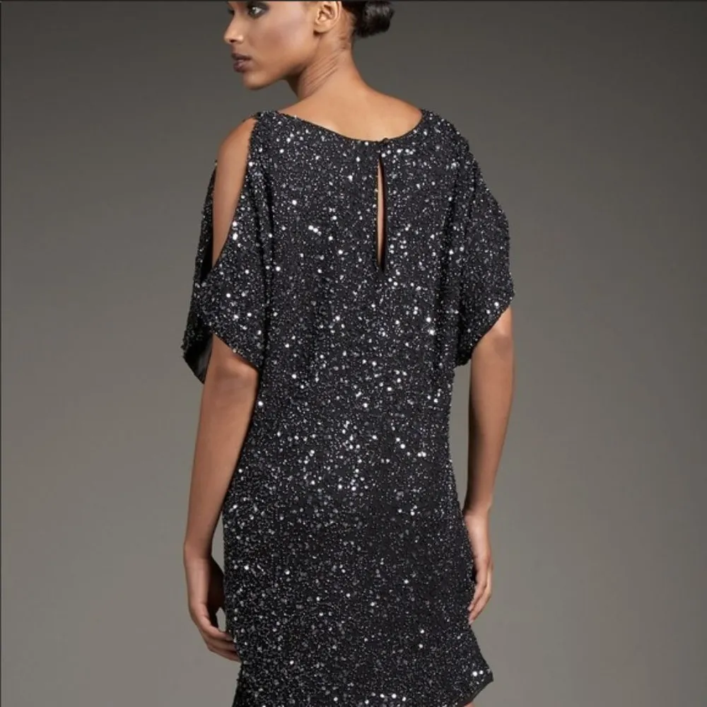 💕AIDAN MATTOX💕 Cold Shoulder Sequin Mini Dress ~ Cocktail Dress Black 6 NWOT - Image 3