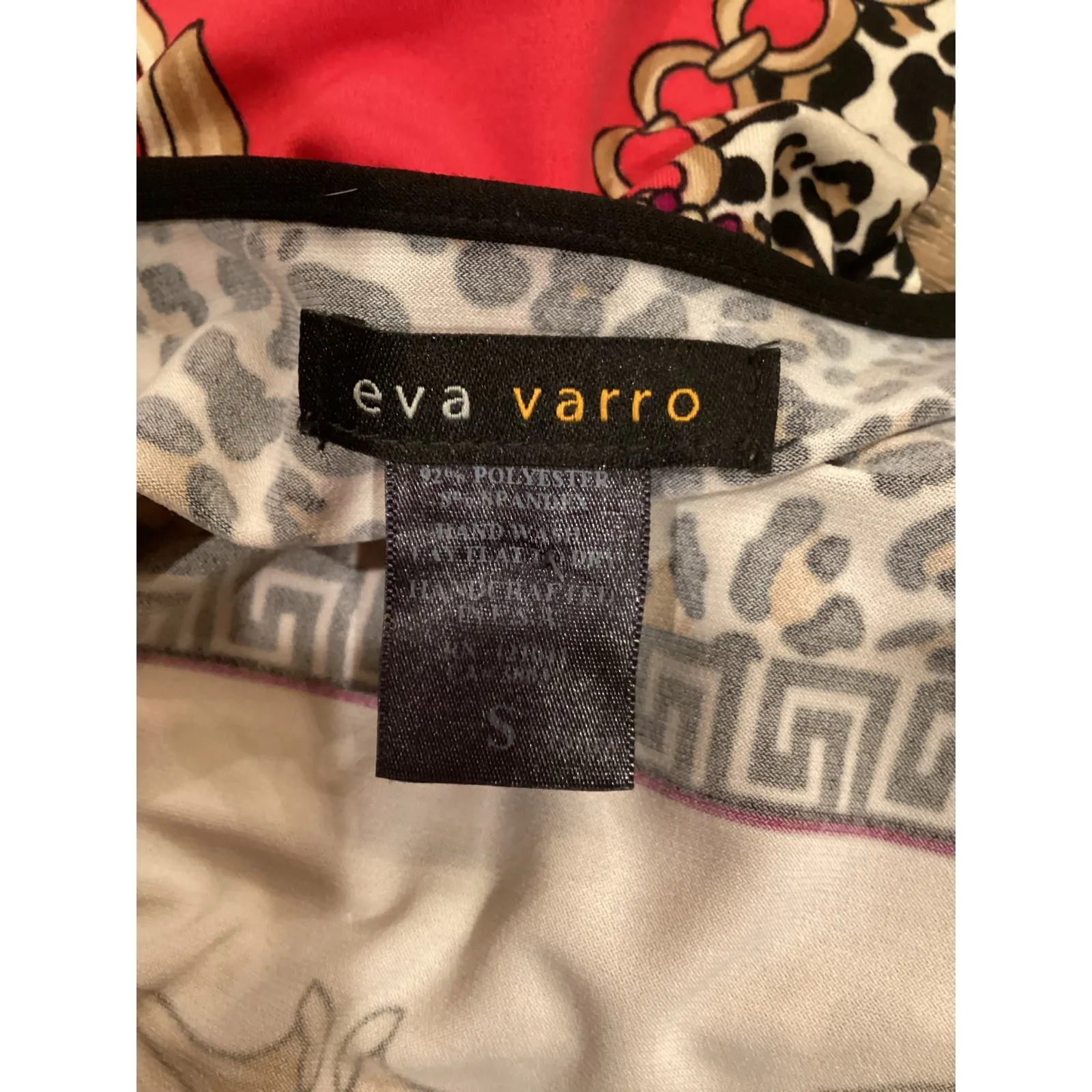 Eva Varro faux wrap sheath knee length 3/4 sleeve animal paisley print dress S Red - Image 9