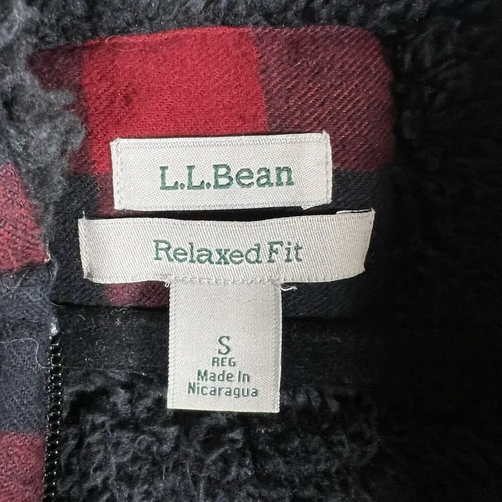 L.L.Bean Relaxed Fit Scotch Plaid Flannel Zip Hoodie Red Sz S Classic‎ Outdoors - Image 8