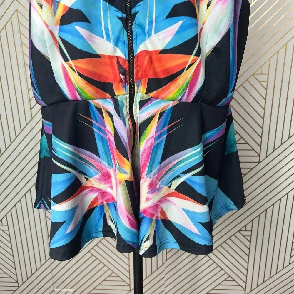City Chic Prism Printed Peplum Blouse Black Blue Rainbow Size‎ XL / Plus Size 22 - Image 9