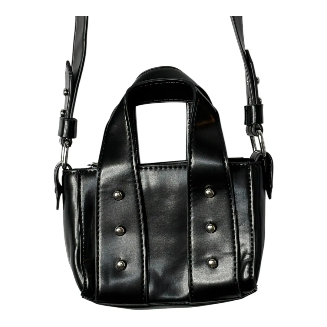 Zara Mini‎ Tote Bag Studded Faux Leather Top Handle Crossbody Black - Image 6