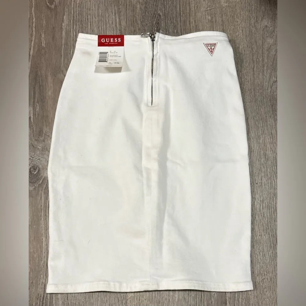 New GUESS Cecilia White Lace-Up Denim Pencil Jean Skirt - Image 4