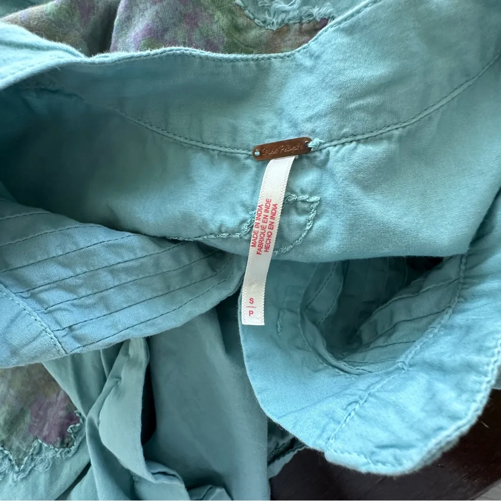 Free People Mari Stylish Blue Button-Up floral boho shirt dress S - Image 4