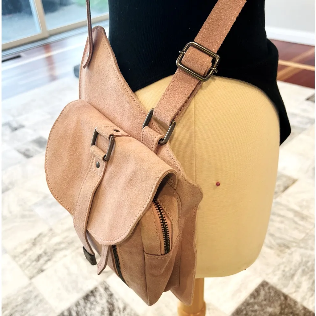 Free People Pink Suede Leather Convertible  Sling Bag - Image 7