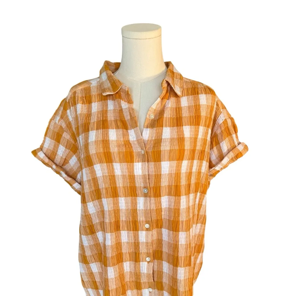 Sundance - Women's Top Lorna Gauze Lightweight Button Up Plaid Yellow Sz M - Image 6