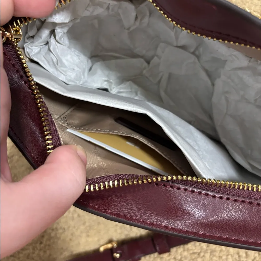 Michael Kors Pink and Burgundy Women's Cross-Body Bag - Image 4