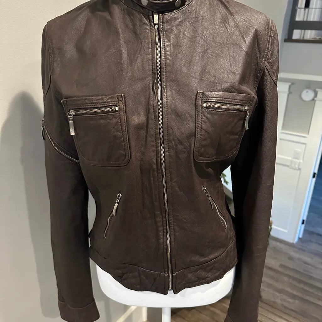 Era of Chaos Leather Moto Jacket | Vintage Style Brown Size 12 - Image 2