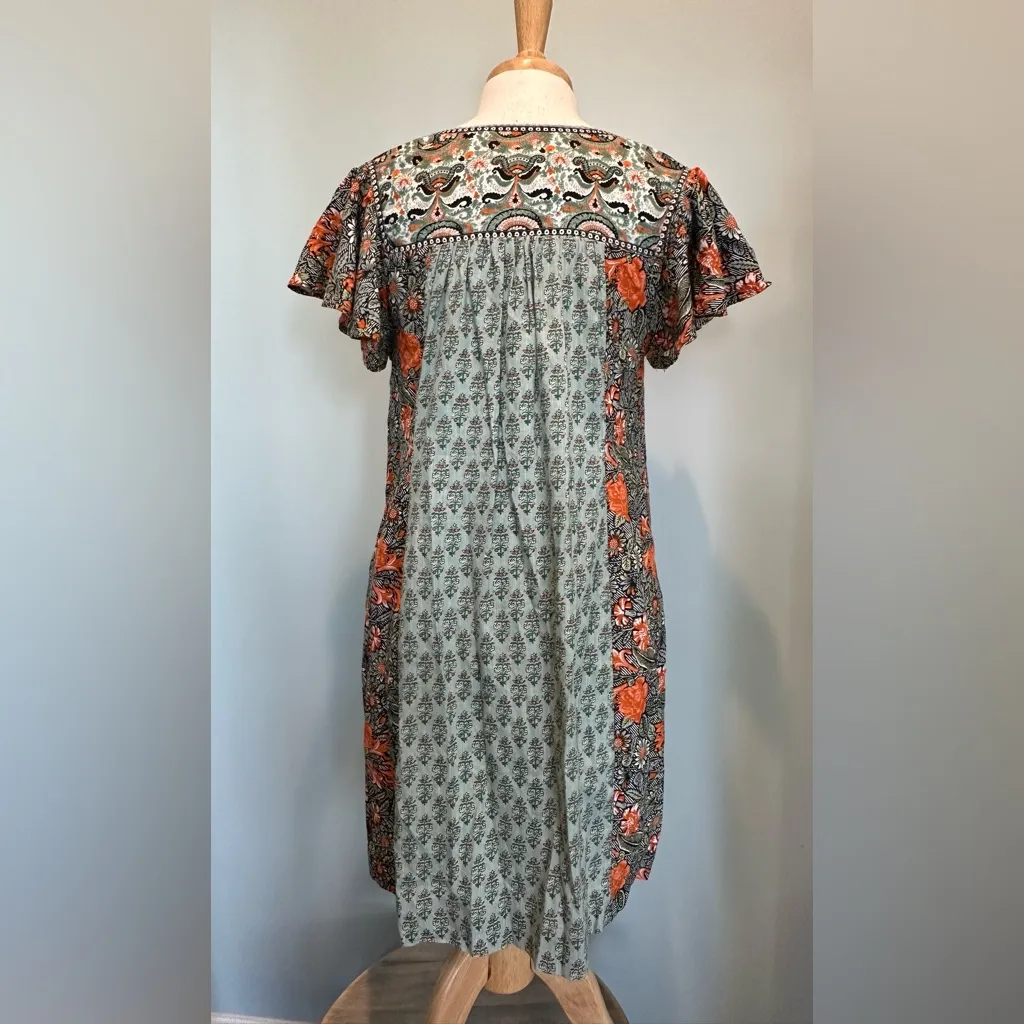 Anthropologie Astrid Boho Paisley Floral Tunic Dress Blue Green size Small - Image 9