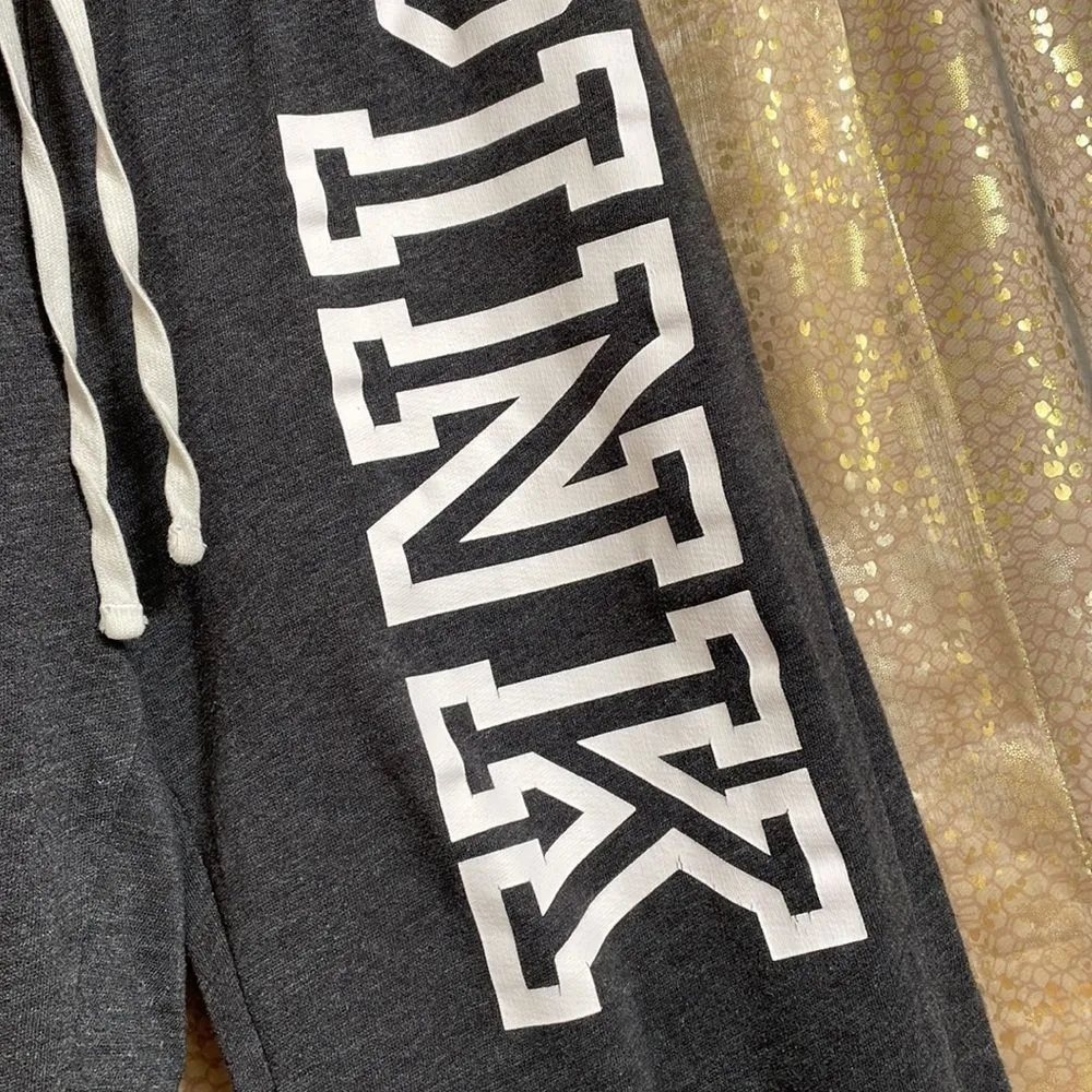 PINK Victorias Secret dark gray/black/white logo comfy sweatpants, size S GUC - Image 2