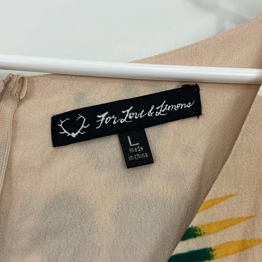 New For Love & Lemons Large Cream, Green Tropical Print Short Sleeve Romper - Image 8