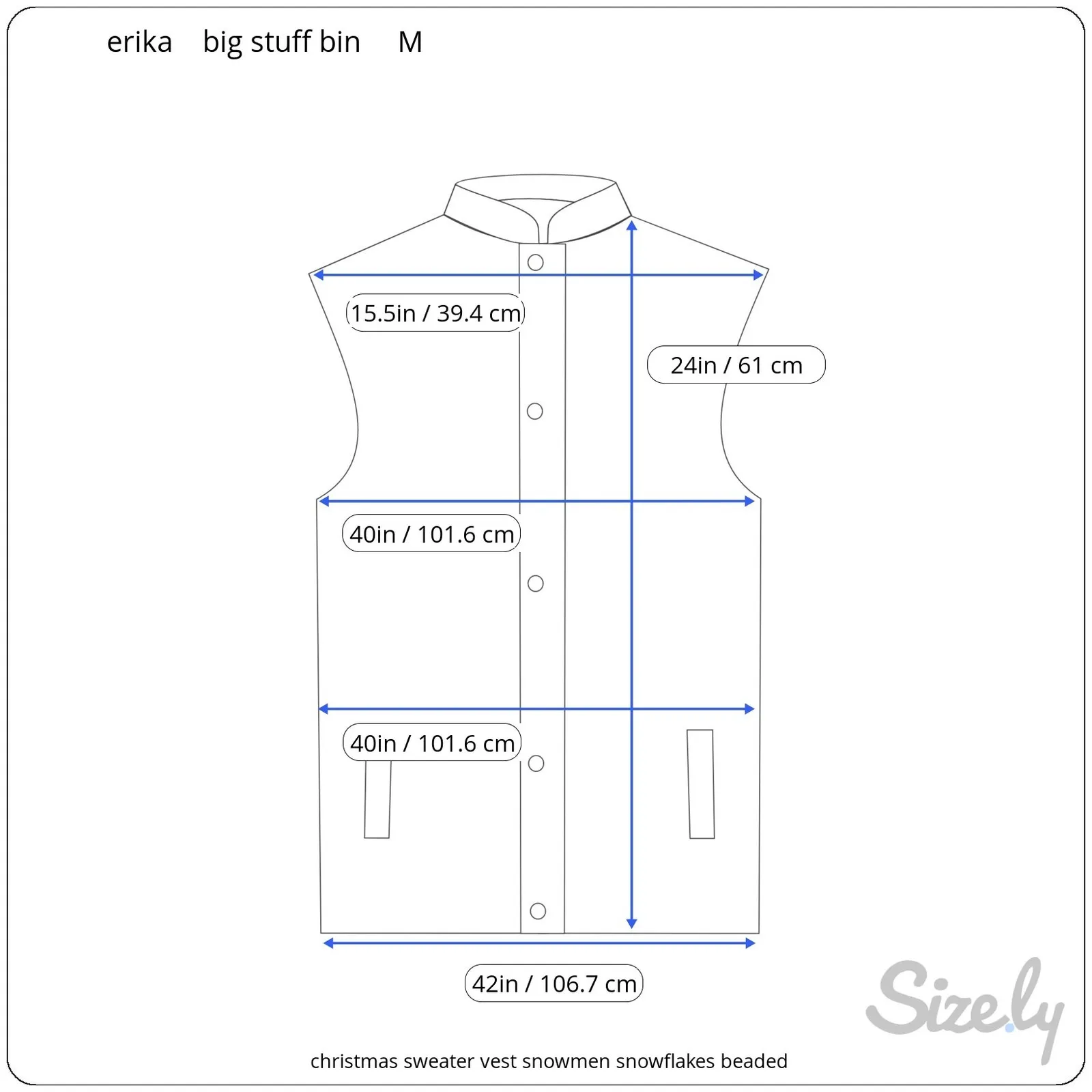christmas sweater vest snowmen snowflakes beaded Blue Size M - Image 2