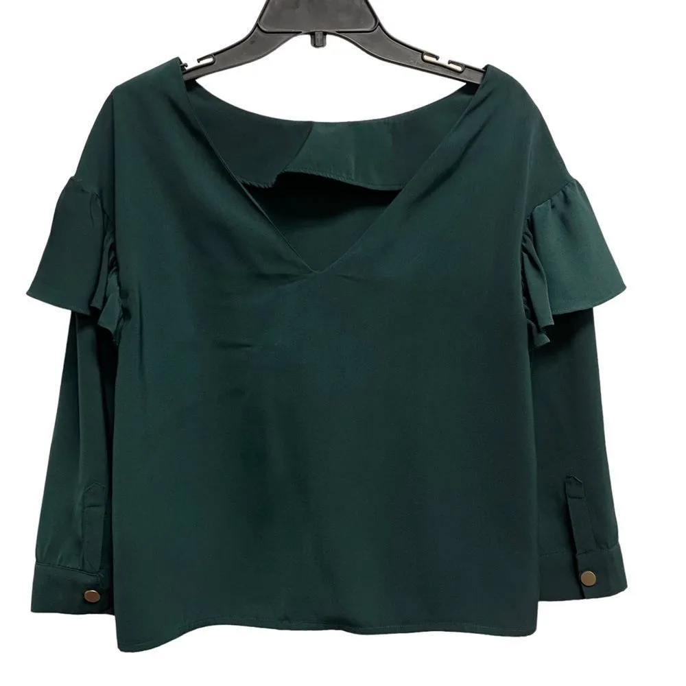 Women's J.O. A Ruffle Sleeve Top Green  Small - Image 12