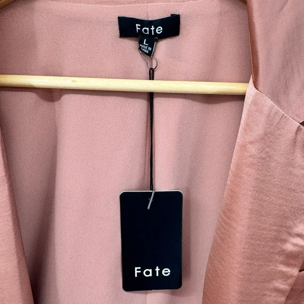 FATE 2pc Satin Cropped Wrap Blazer & Wide Leg Pant Set Brown Medium‎ Large NWT - Image 9