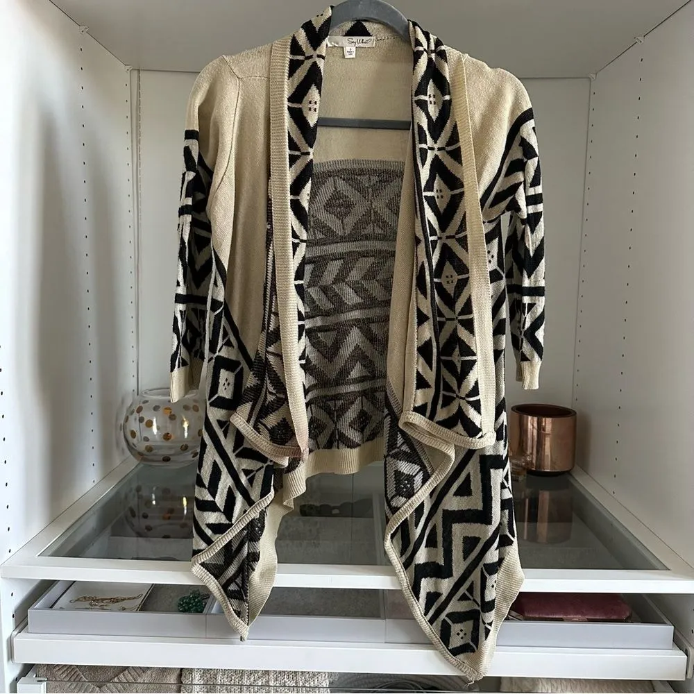 Say What Tan Southwestern Open Front Lagenlook Boho Cardigan Lightweight Sweater - Image 3