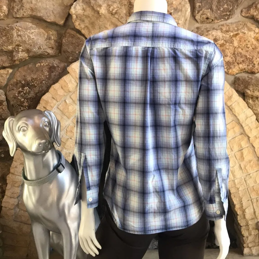 Woolrich Plaid Button Down Shirt Blue White Women's Size Small - Image 5
