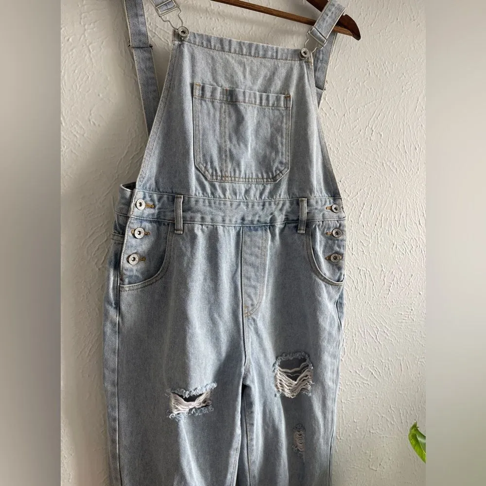 Clothing Distressed Wash Distressed Capri Overalls Size S 100% Cotton - Image 6