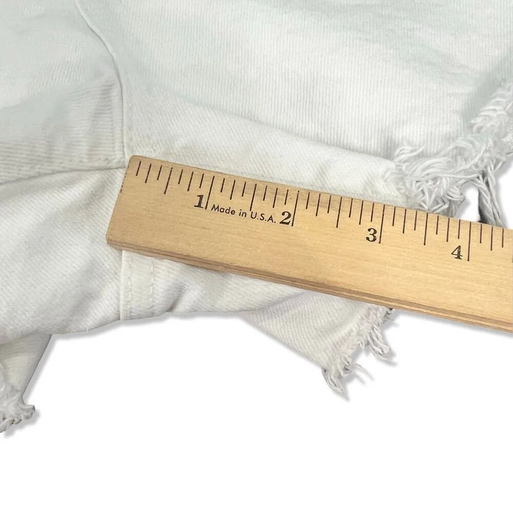 Madewell White Denim Perfect Jean Shorts Frayed Hem 5 Pocket Design Size 32 - Image 5
