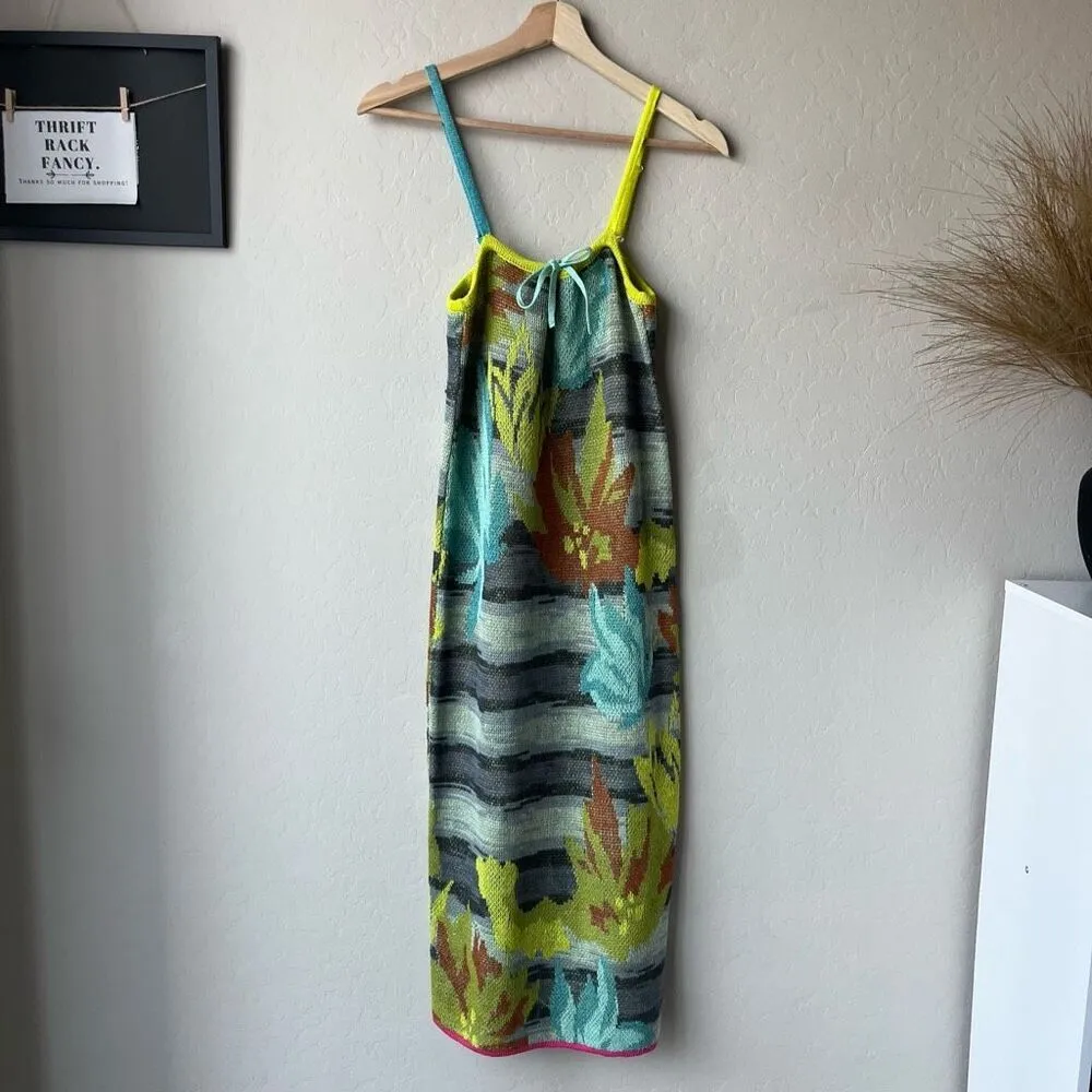 Yanyan Lily‎ Sleeveless Knit Midi Dress in Midnight Linen Jacquard Size XS Green - Image 3