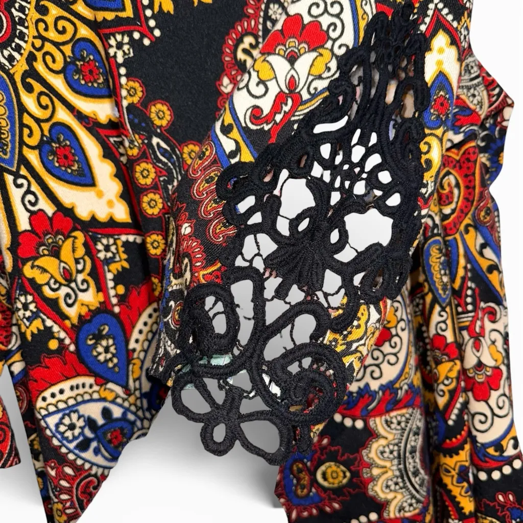 MELISSA PAIGE WOMAN Boho Style Tunic Sharkbite Hem Vibrant Paisley Sleeves 3X - Image 4