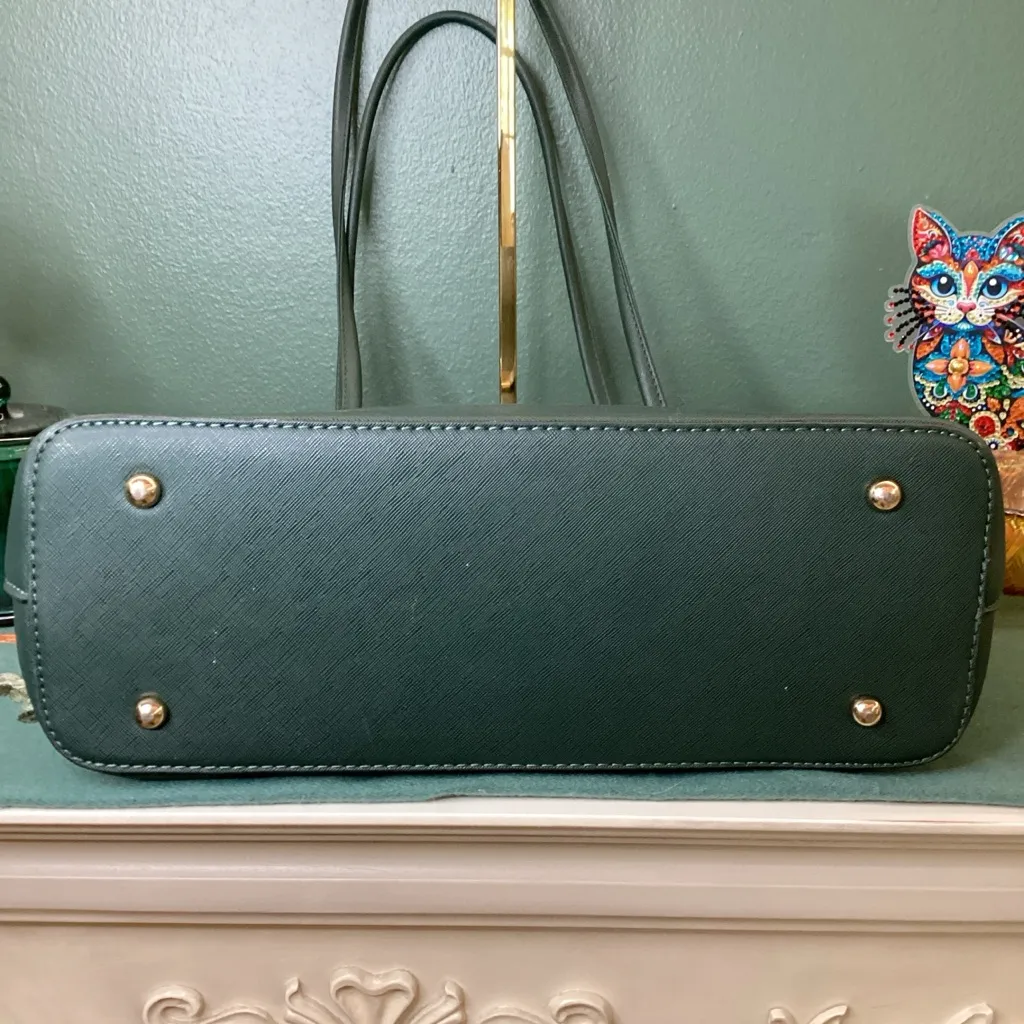 Chic Dark Emerald Green Tote Bag with Bow Detail - Image 5