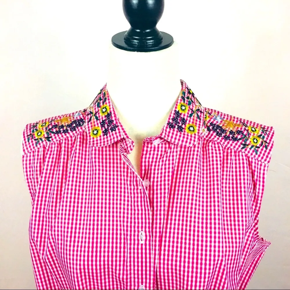 Grand & Greene Gingham Button Down Top Size M Pink Size M - Image 2
