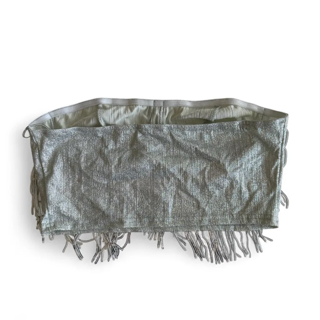 SHEIN Metallic Fringe Crop Top - Silver - Image 2