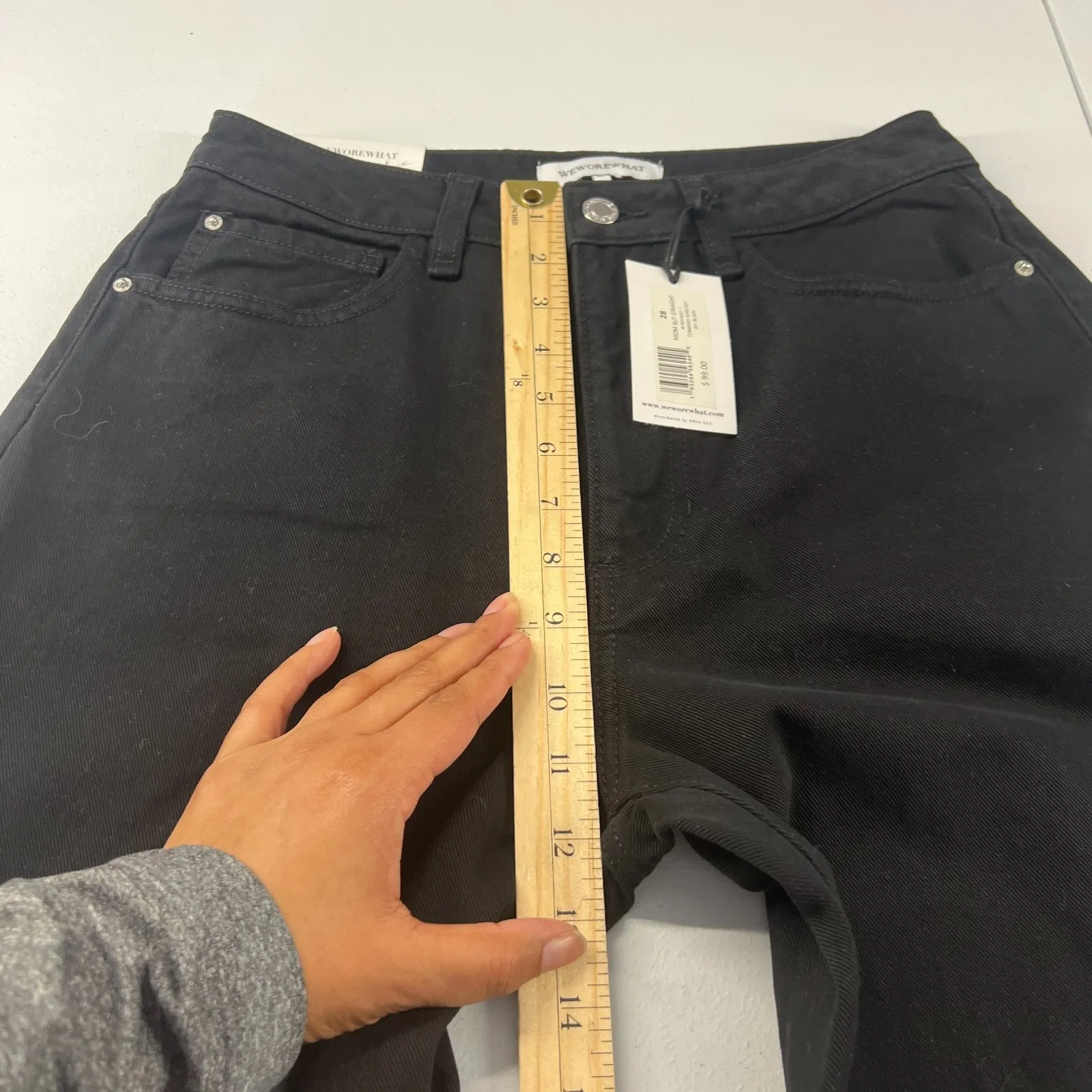 WeWoreWhat Mom Slit Jeans Womens 28 Black Cotton Stretch Straight Fit High Rise - Image 10