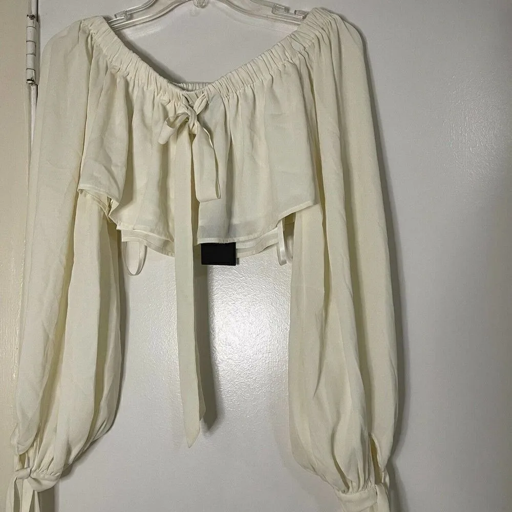 NEW! Revolve Chrissy Teigan Wat Phra Top ivory crop off shoulder blouse size XS - Image 6