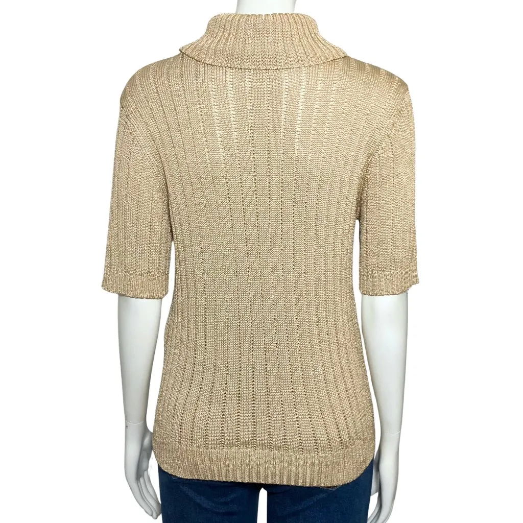 Vintage 90s Silk Blend Gold Turtleneck Short Sleeve Sweater. S/M. Minimalist - Image 4