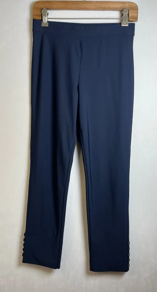 IC by Connie K Button Hem Stretch Pants Women’s Size Small Navy Made in USA Blue - Image 1