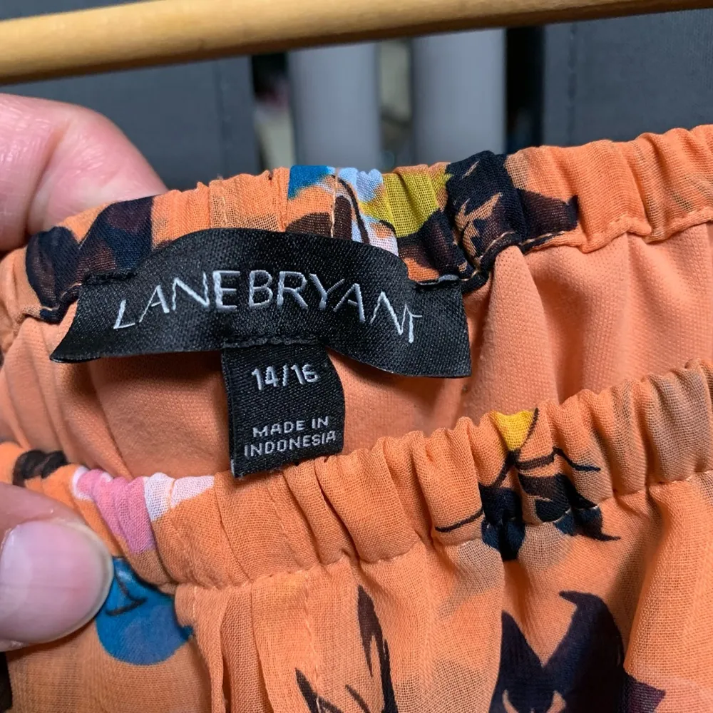 B28-Women's Lane Bryant Maxi Dress Size 14/16 Orange Floral Off-the-Shoulder - Image 6