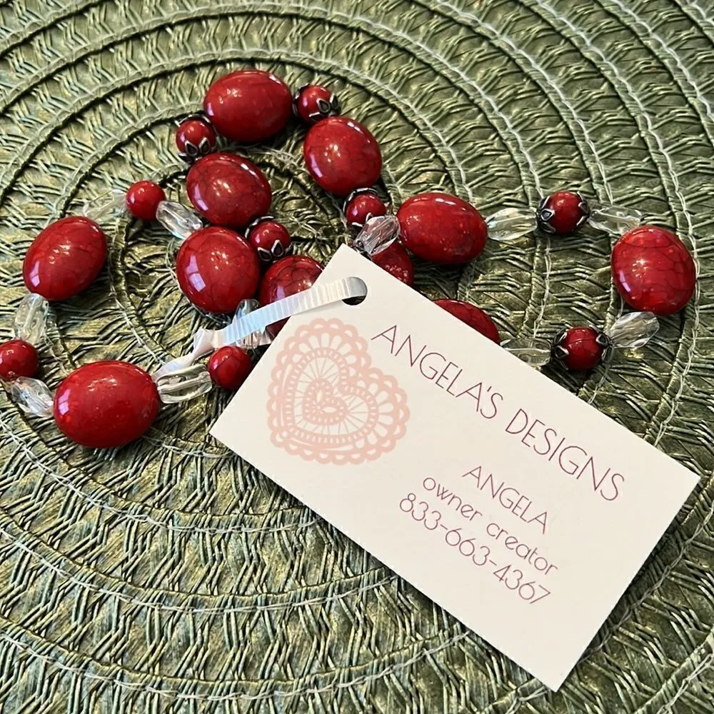 NWT Angelas Designs 3 stackable handmade bracelets red clear and silver Red - Image 5