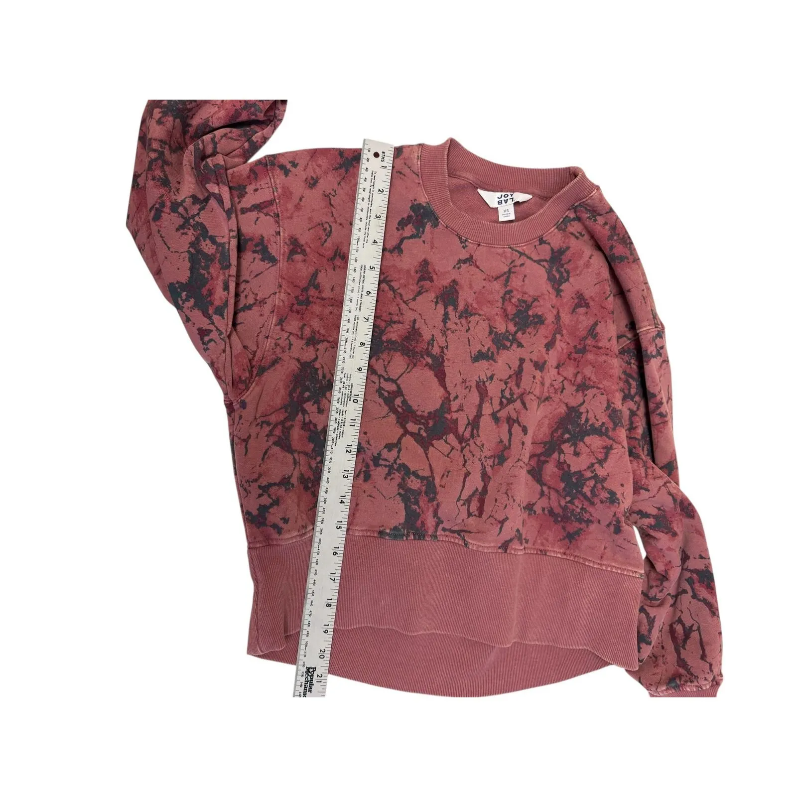 JOYLAB Womens Pink Black Marble Tie Dye Crewneck Sweatshirt XS Cotton Spandex - Image 6