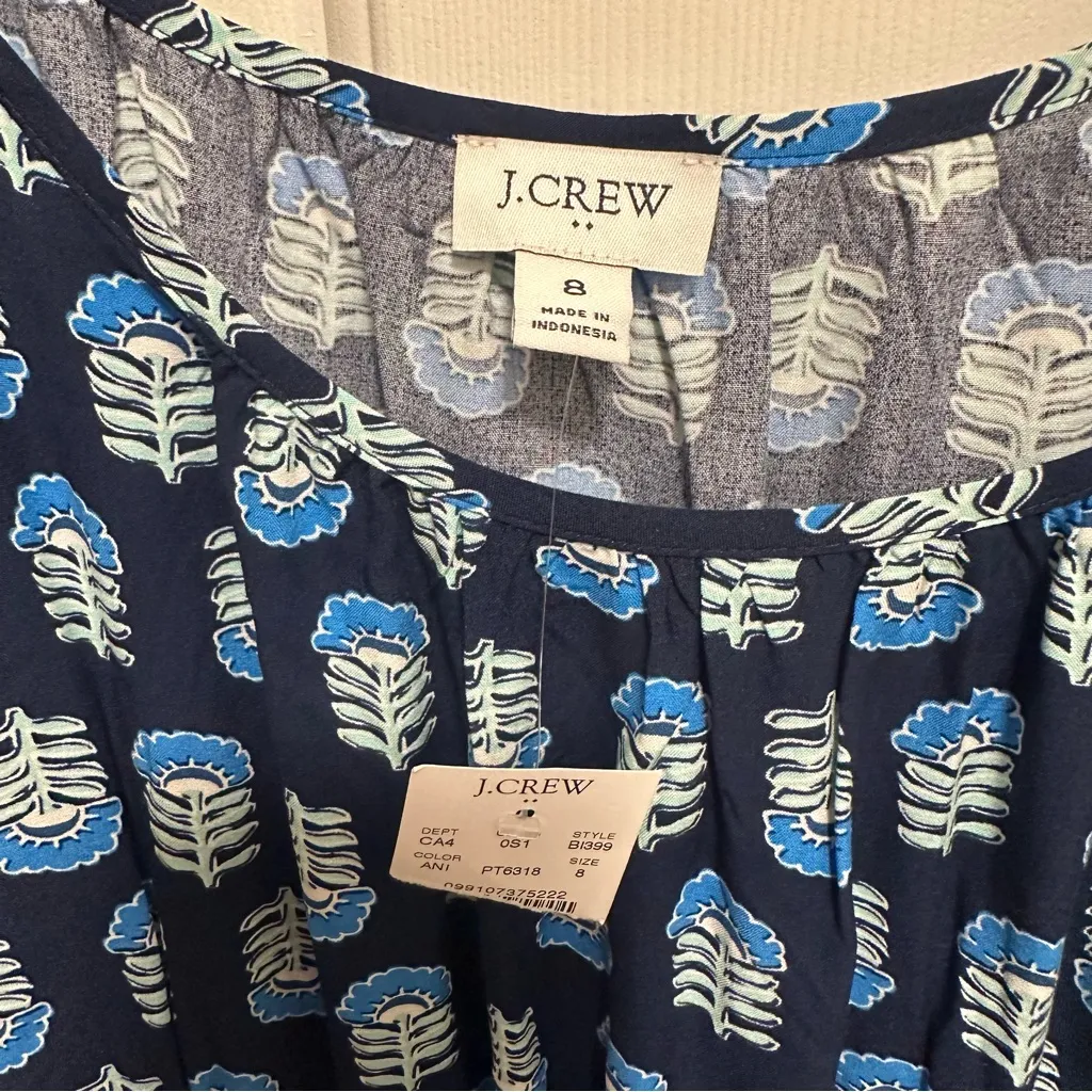 J Crew Ruffle Midi Dress With Curved Hem Blue Scandinavian Print Size 8 - Image 7