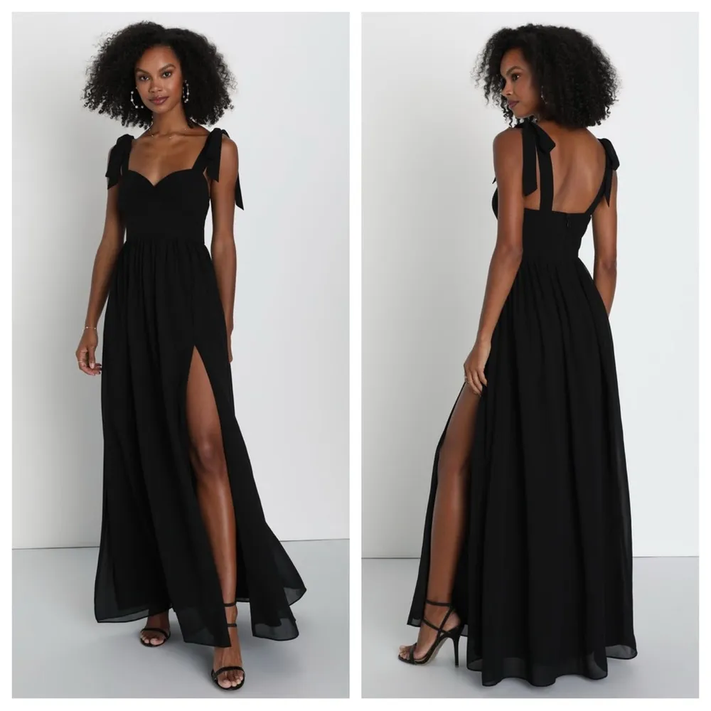 Lulus  Radiant Charisma Black Chiffon Ruched Tie-Strap Maxi Dress - Image 2