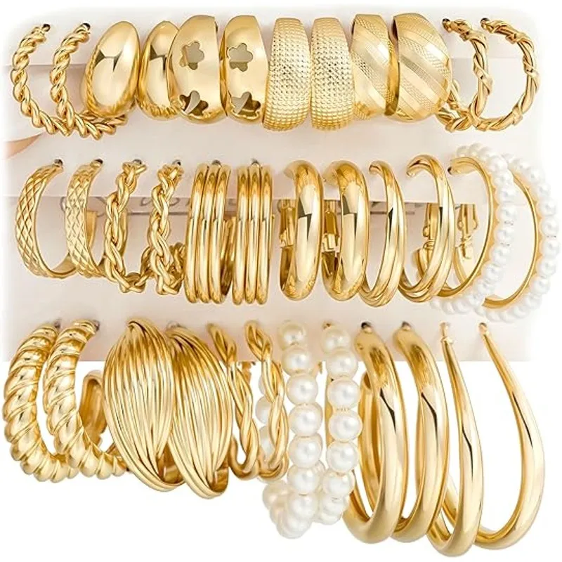 Gold Hoop Earrings Set for Women, 18 Pairs Hypoallergenic - Image 2
