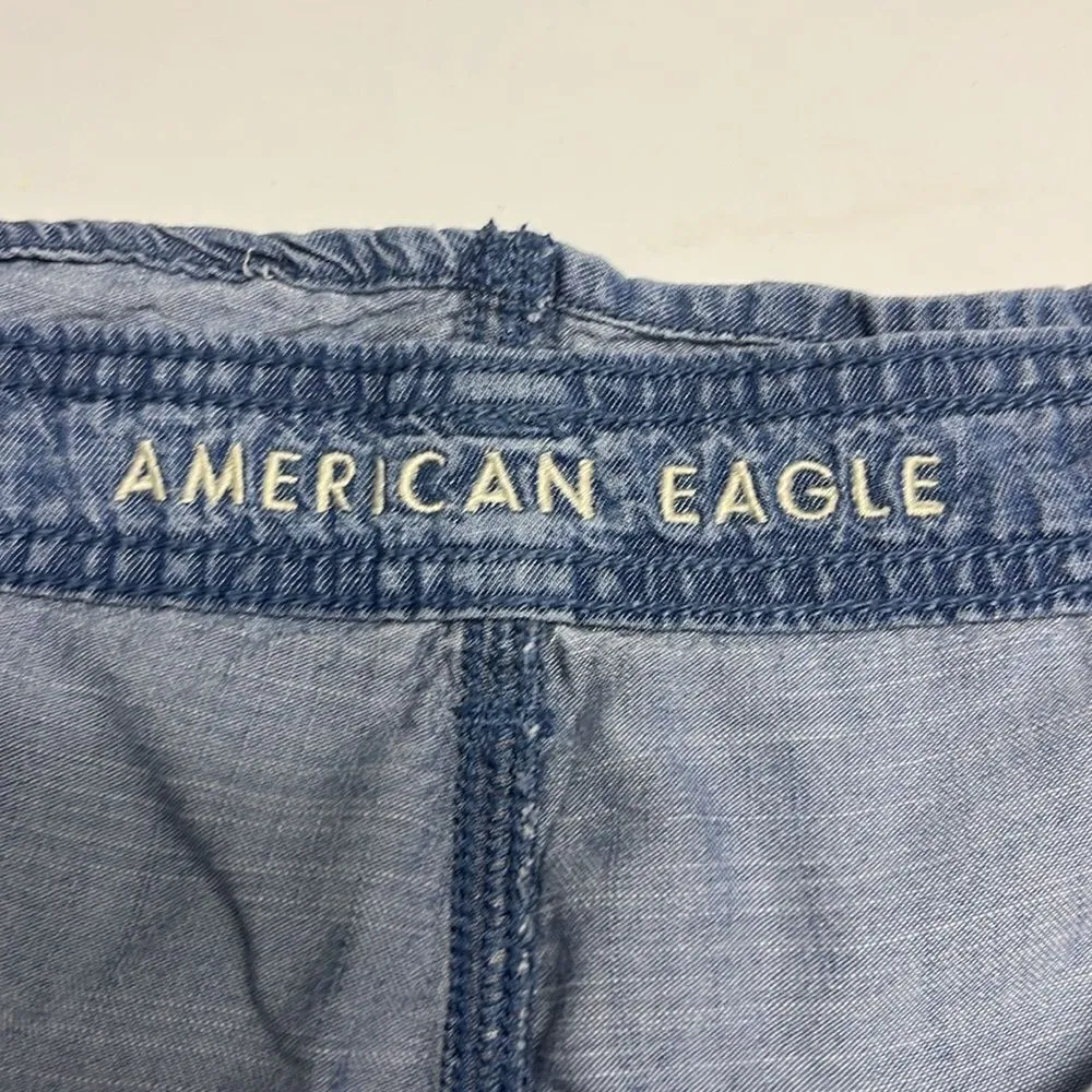 American Eagle Blue High Rise Button Down Pleated Pocketed Mom Shorts- Size 14 - Image 9