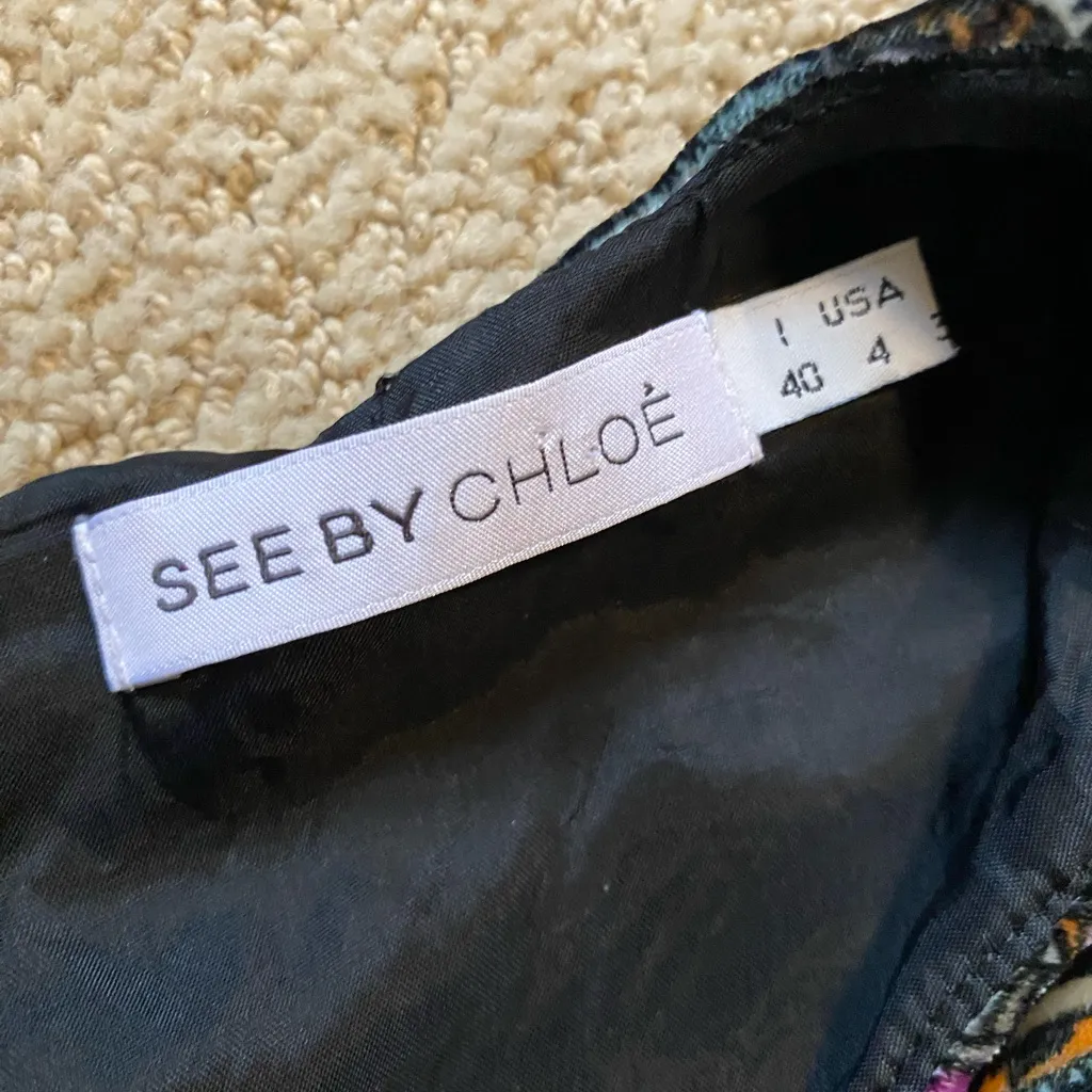 See By Chloe Chic Bohemian Patterned velvet short sleeve mini Dress blue black - Image 3